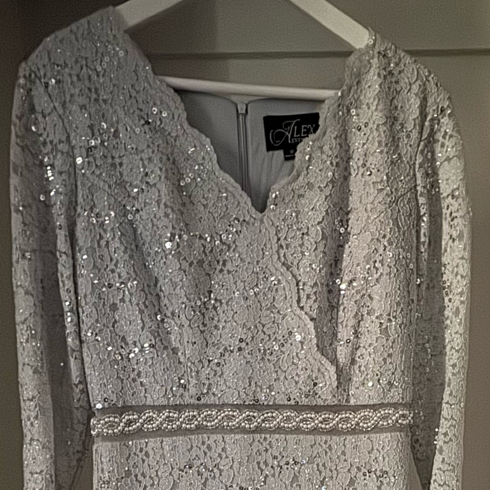 Formal Alex evenings grey sequined long dress size 12.  New with tags.